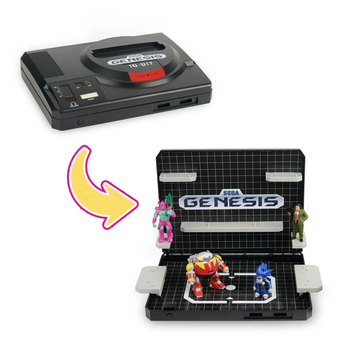 Console Heroes Sega Genesis Supervillain Boss Bundle Playset with Cartridge Storage Tray - Action Figures
