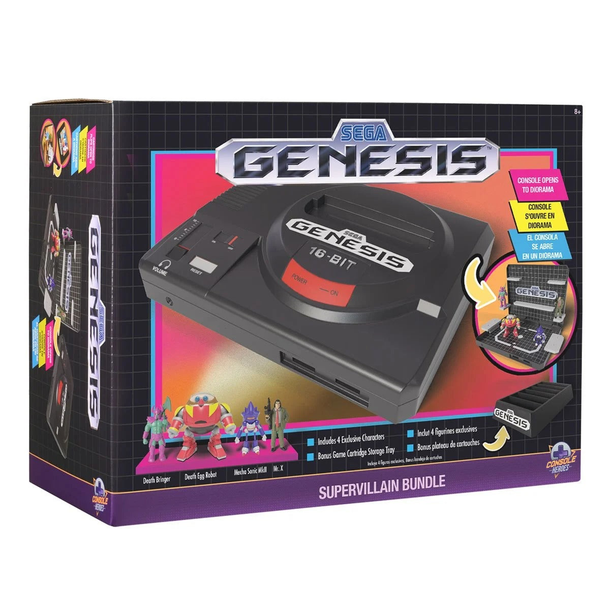 Console Heroes Sega Genesis Supervillain Boss Bundle Playset with Cartridge Storage Tray - Action Figures